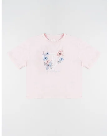Tricou din amestec de bumbac cu imprimeu, Alb/Roz pal/Albastru