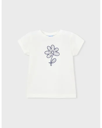 Tricou din amestec de bumbac cu broderie, Alb/Albastru