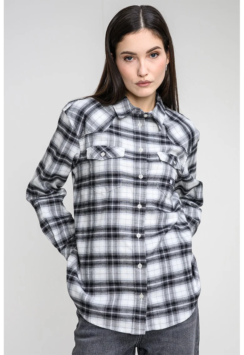 Camasa regular fit cu model in carouri, Alb/Negru