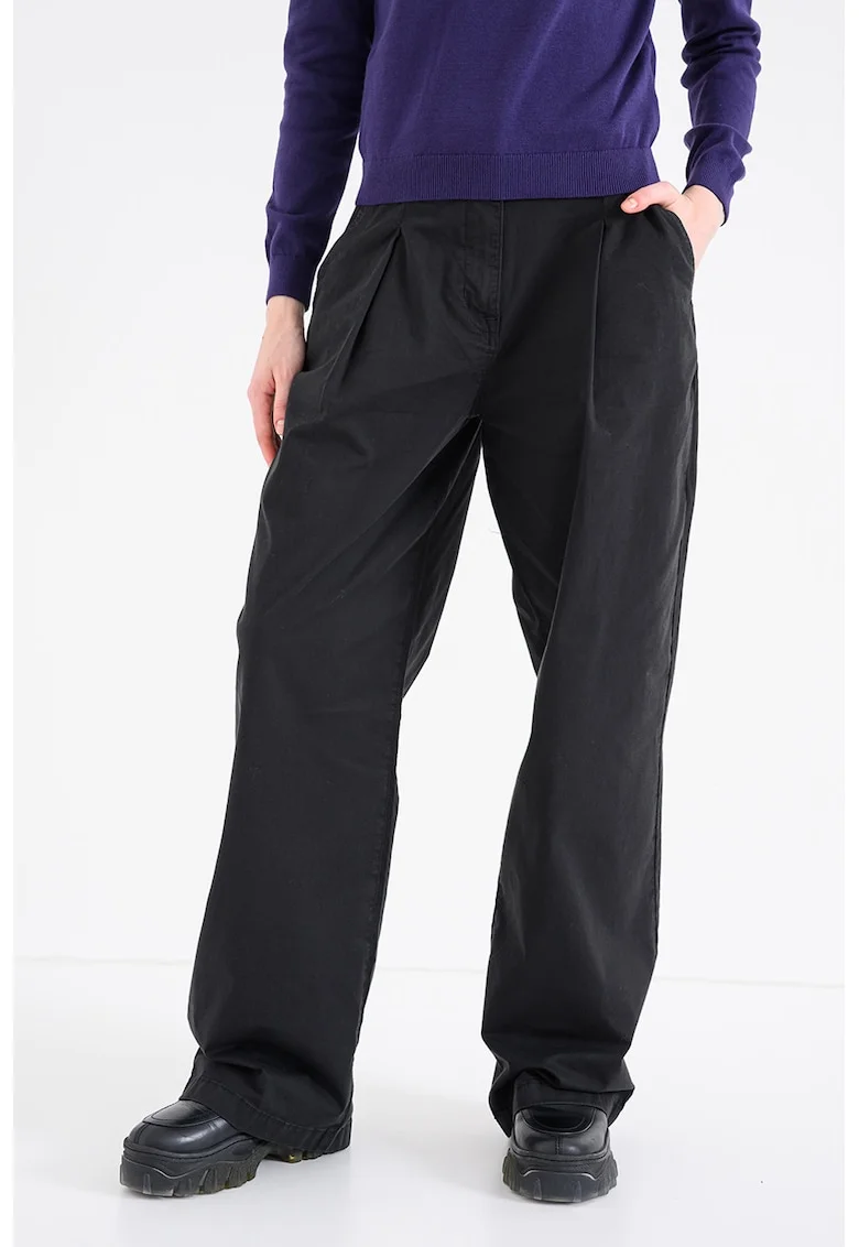 Pantaloni din amestec de lyocell cu croiala ampla si pliuri pe partea din fata, Negru