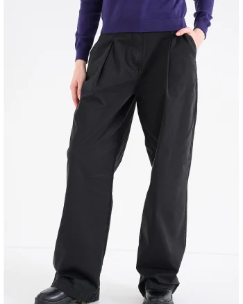 Pantaloni din amestec de lyocell cu croiala ampla si pliuri pe partea din fata, Negru