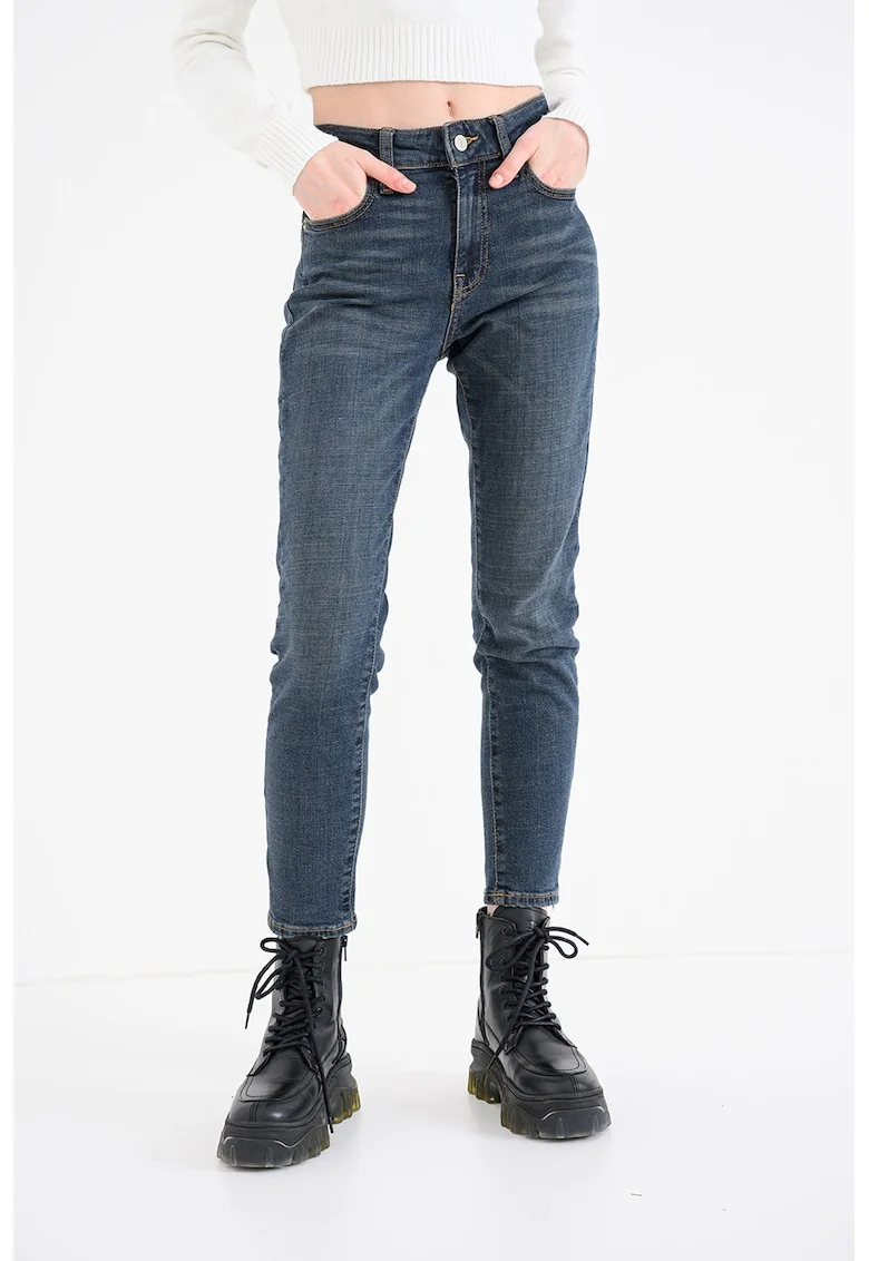 Blugi slim-fit cu talie medie, Albastru inchis