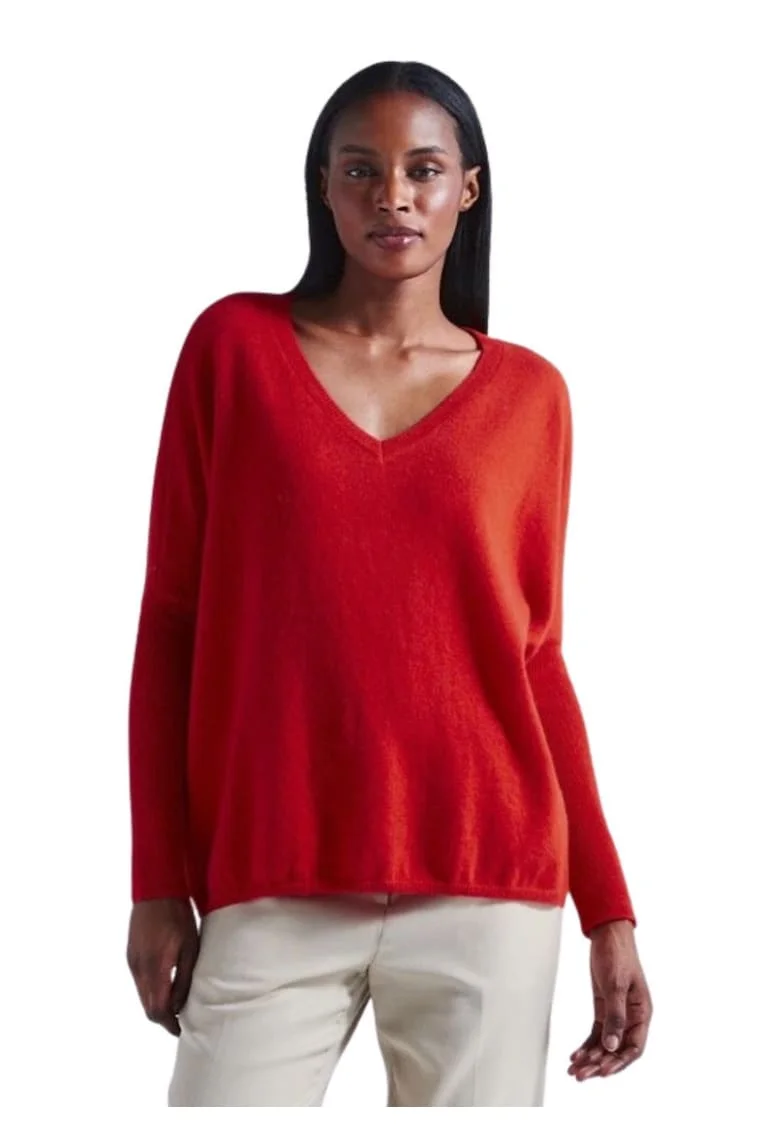 Pulover supradimensionat din casmir cu decolteu in V Camille,