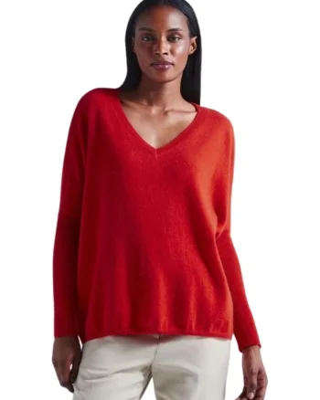 Pulover supradimensionat din casmir cu decolteu in V Camille,