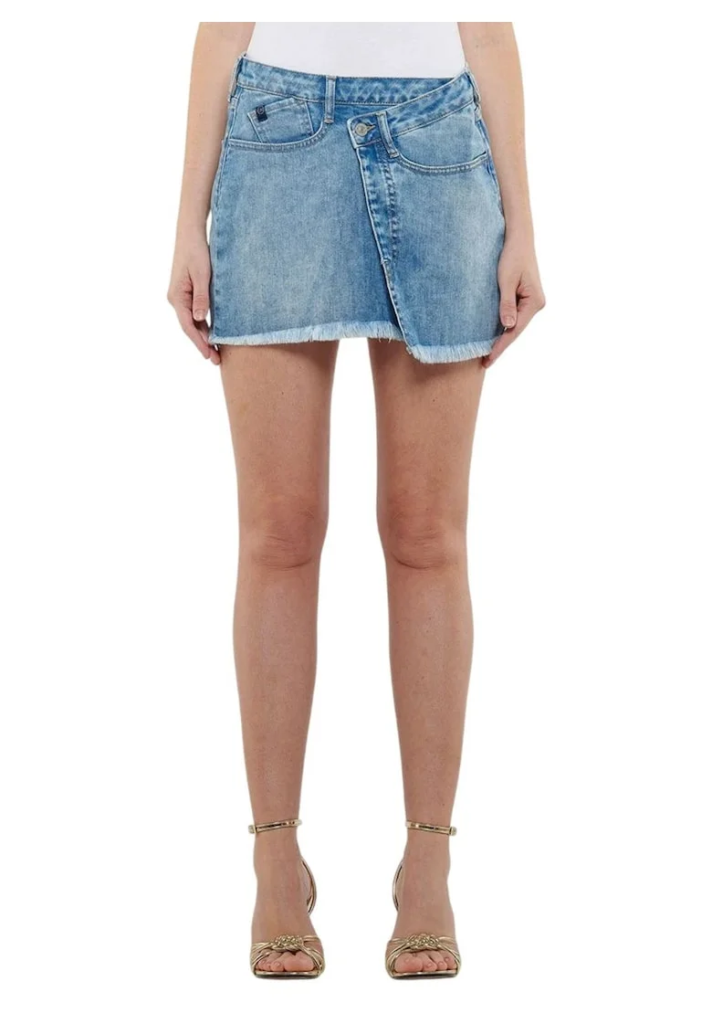 Fusta mini asimetrica din denim,