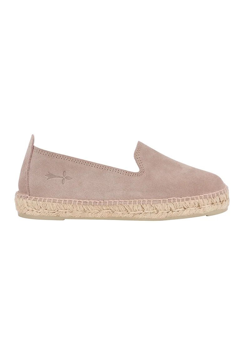 Espadrile de piele intoarsa cu aplicatii de iuta impletite Hamptons, Maro taupe/Maro camel