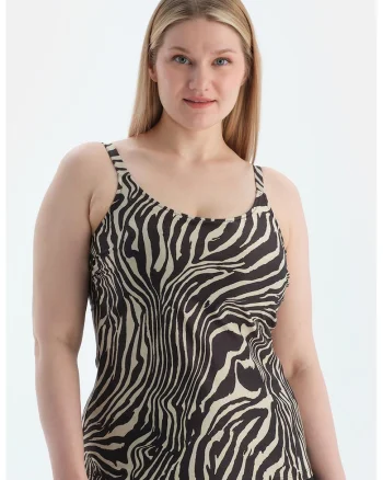 Top de plaja cu animal print si bretele ajustabile, Negru