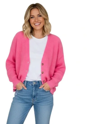 Cardigan din amestec de lana cu decolteu in V,