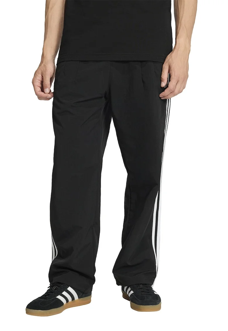 Pantaloni de trening lejeri cu 3 dungi si buzunare laterale, Alb/Negru