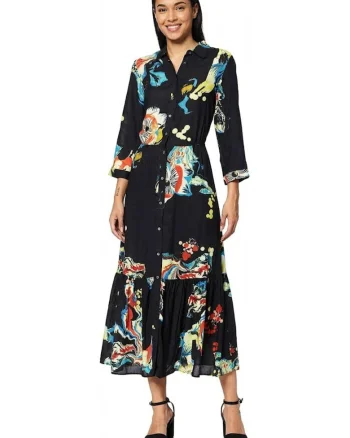 Rochie-camasa midi cu imprimeu Bruselas,
