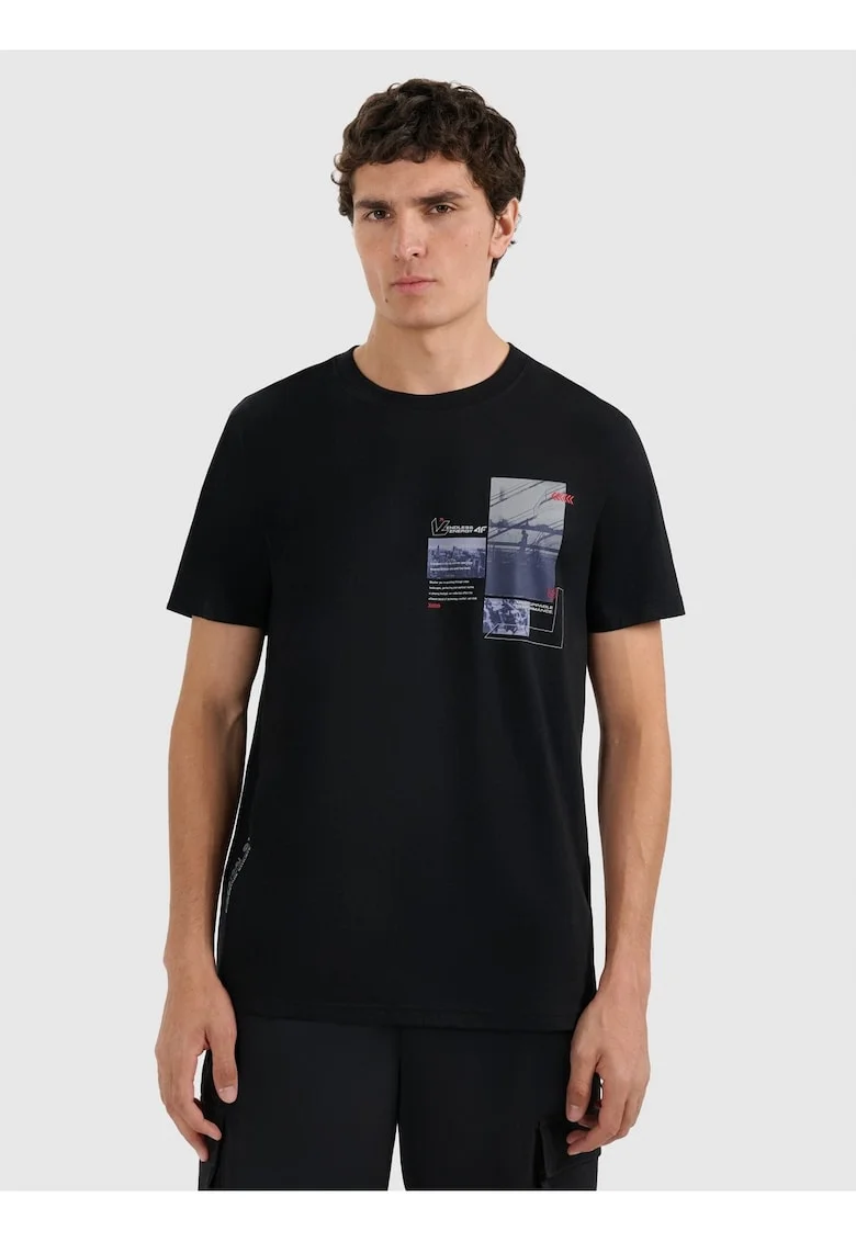 Tricou barbati  bumbac confortabil, negru, cu imprimeu