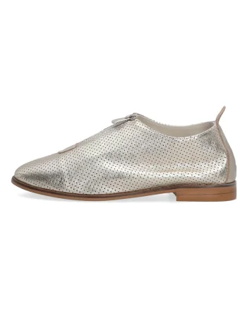 Pantofi din piele cu fermoar si aspect metalizat