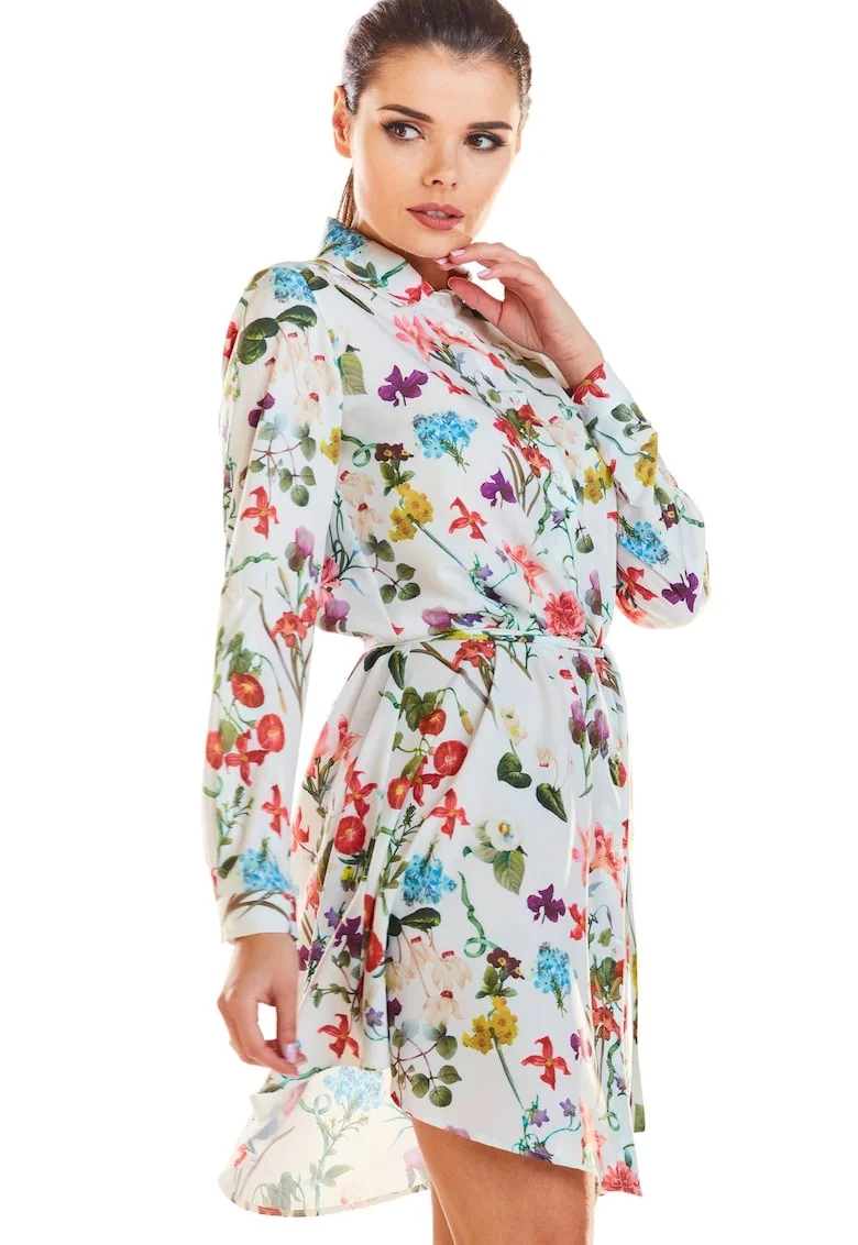 Rochie dama  Poliester, M202 - Flori Ecru, Ecru
