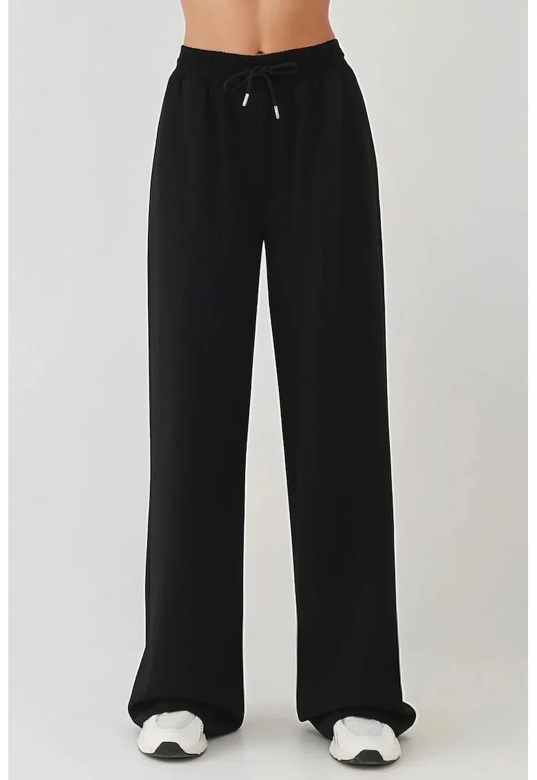 Pantaloni de trening dama,  croi larg, talie inalta, modal, Negru