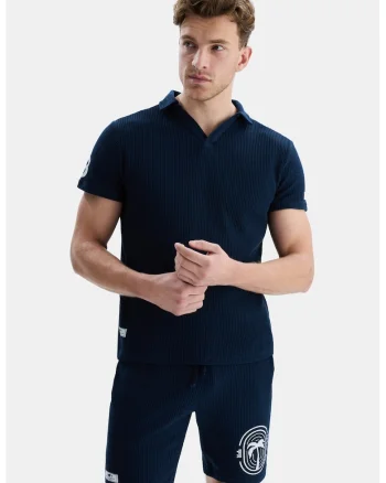 Tricou polo texturat Russel, Bleumarin
