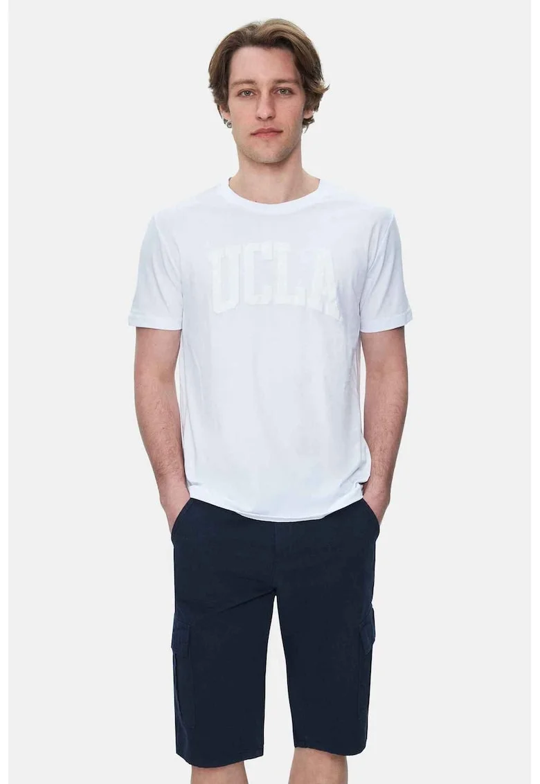 Tricou regular fit, decolteu la baza gatului, imprimeu cu logo, Alb, CULVER