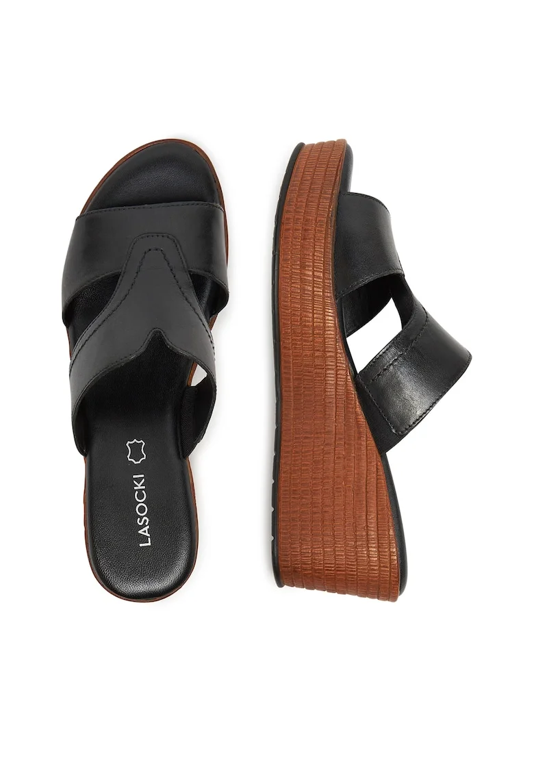 Slapi cu toc dama,  piele naturala, negru,