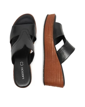 Slapi cu toc dama,  piele naturala, negru,