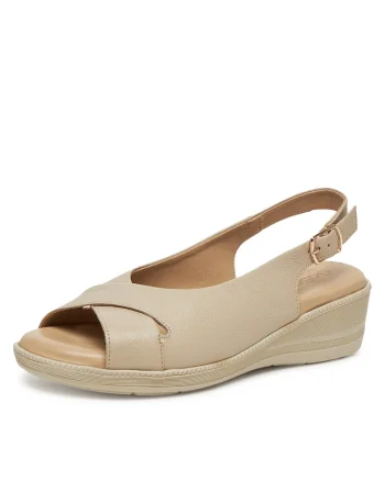 Sandale dama,  bej, piele naturala, Bej