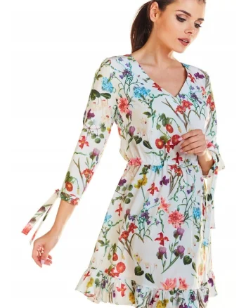 Rochie dama  Poliester, M195 - Flori Ecru, Ecru
