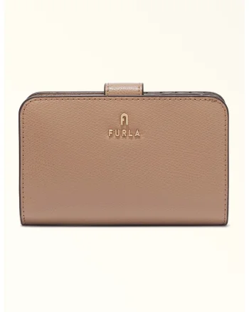 Portofel din piele cu logo Camelia, Maro camel