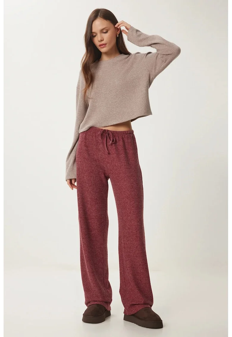 Pantaloni dama, Happiness Istanbul, snur, rosu, textil, Visiniu