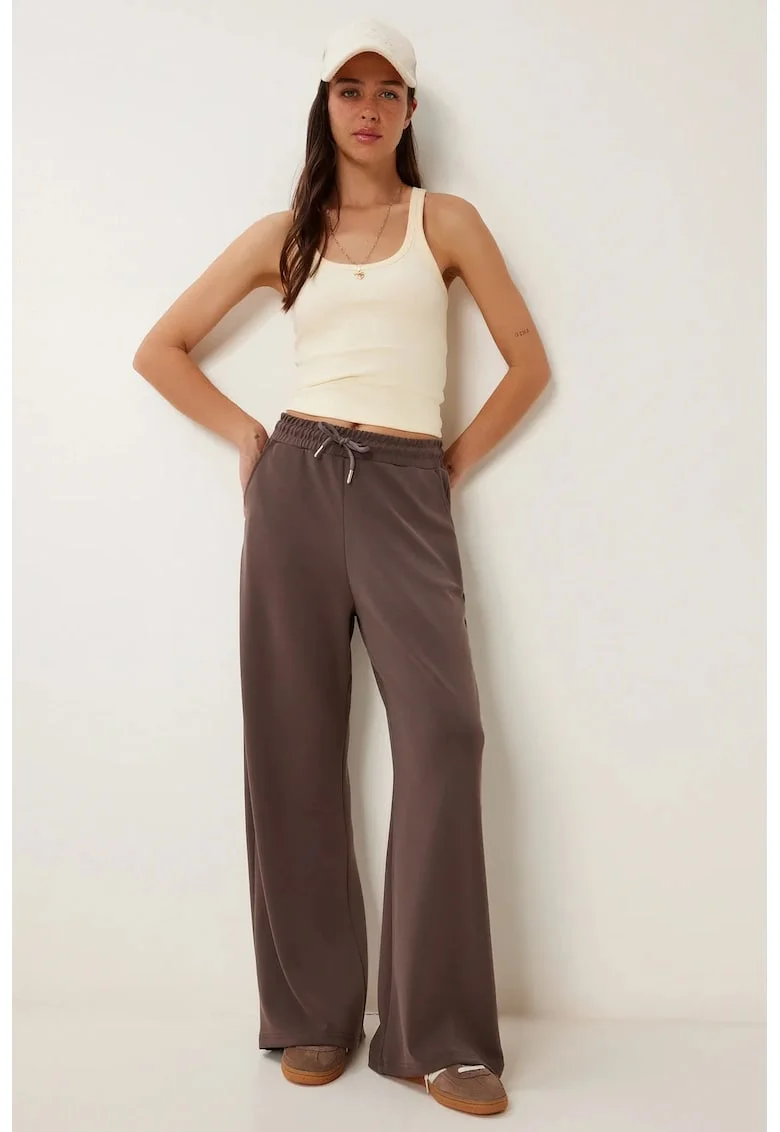 Pantaloni dama, Happiness Istanbul, ISTANBUL, maro mocha, textil, Mocca