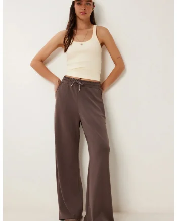 Pantaloni dama, Happiness Istanbul, ISTANBUL, maro mocha, textil, Mocca