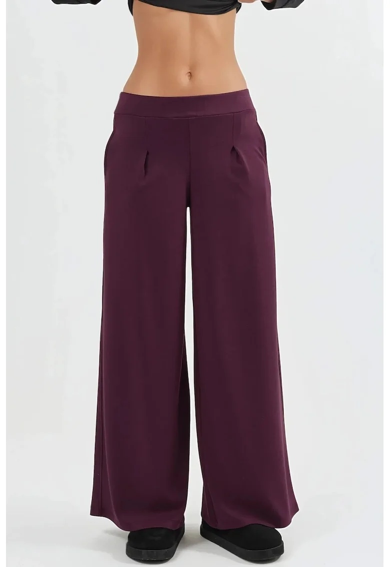 Pantaloni dama  picior larg, talie elastica, Visiniu