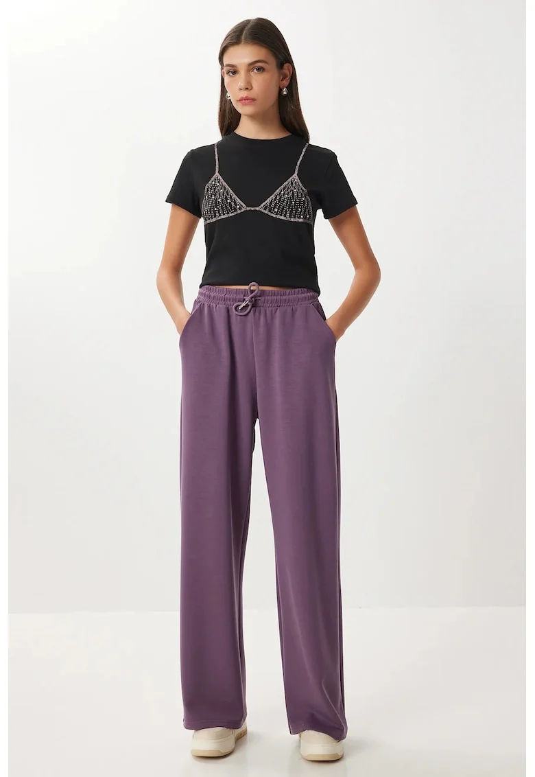 Pantaloni dama, Happiness Istanbul, pantaloni picior mov ametist, textil, Violet