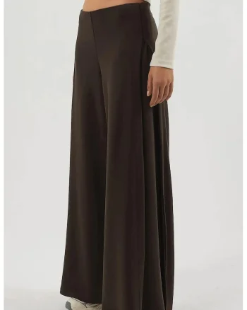 Pantaloni dama  plisati, picior larg, maro cafeniu, textil, Maro deschis