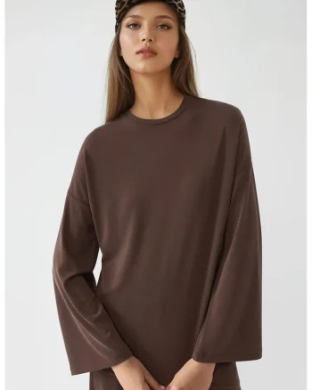 Bluza dama,  maneca lunga, maro cafeniu, jerseu, Maro