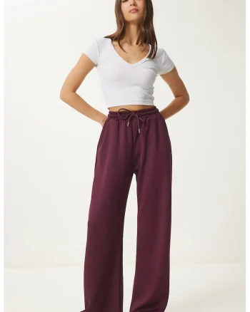 Pantaloni dama, Happiness Istanbul, pantaloni de trening, picior rosu, textil, Visiniu