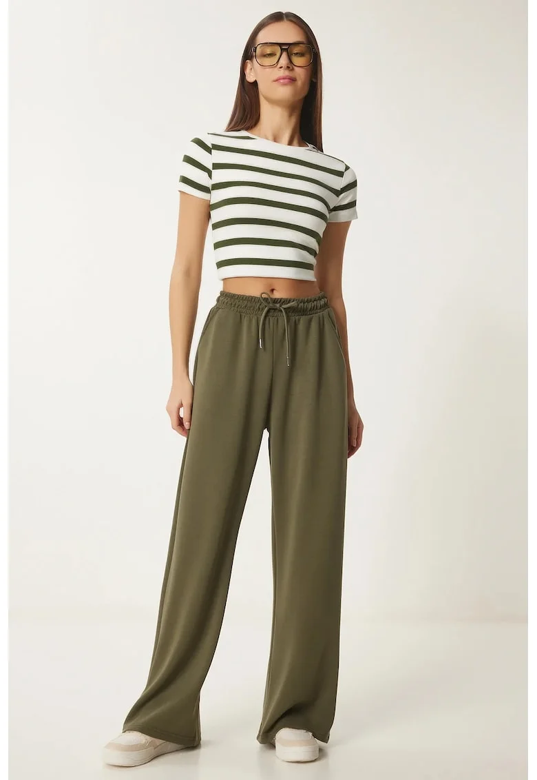 Pantaloni dama, Happiness Istanbul, Pantaloni de trening ISTANBUL, picior verde textil, Kaki