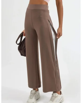 Pantaloni dama  cu detalii dungi, Maro deschis