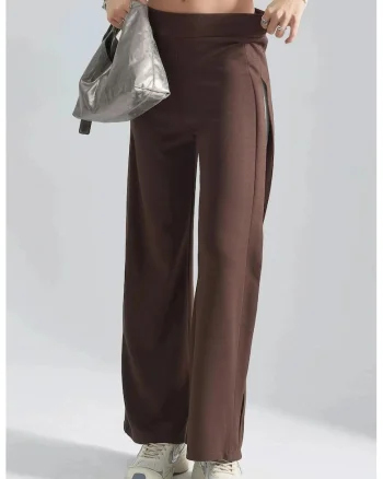 Pantaloni dama  cu detalii dungate, Maro deschis