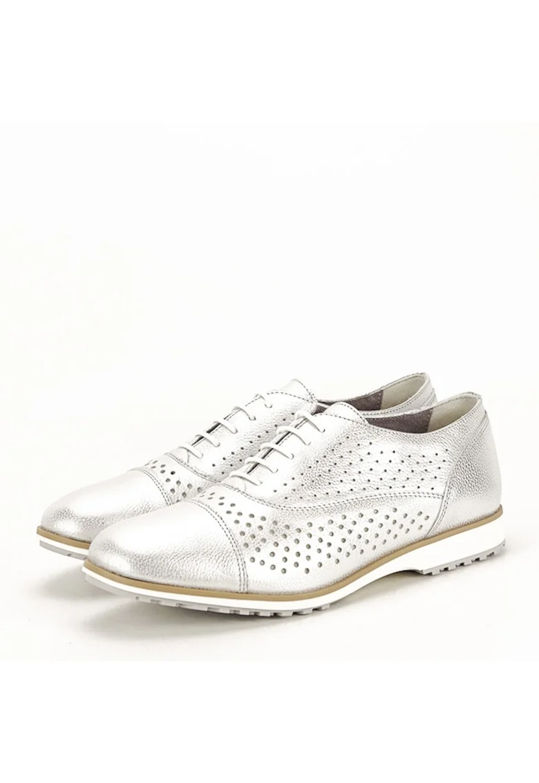 Pantofi oxford din piele naturala argintiu Magda 01 10068, Argintiu
