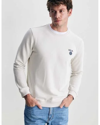Bluza de trening cu decolteu la baza gatului,  VALLEY, Alb