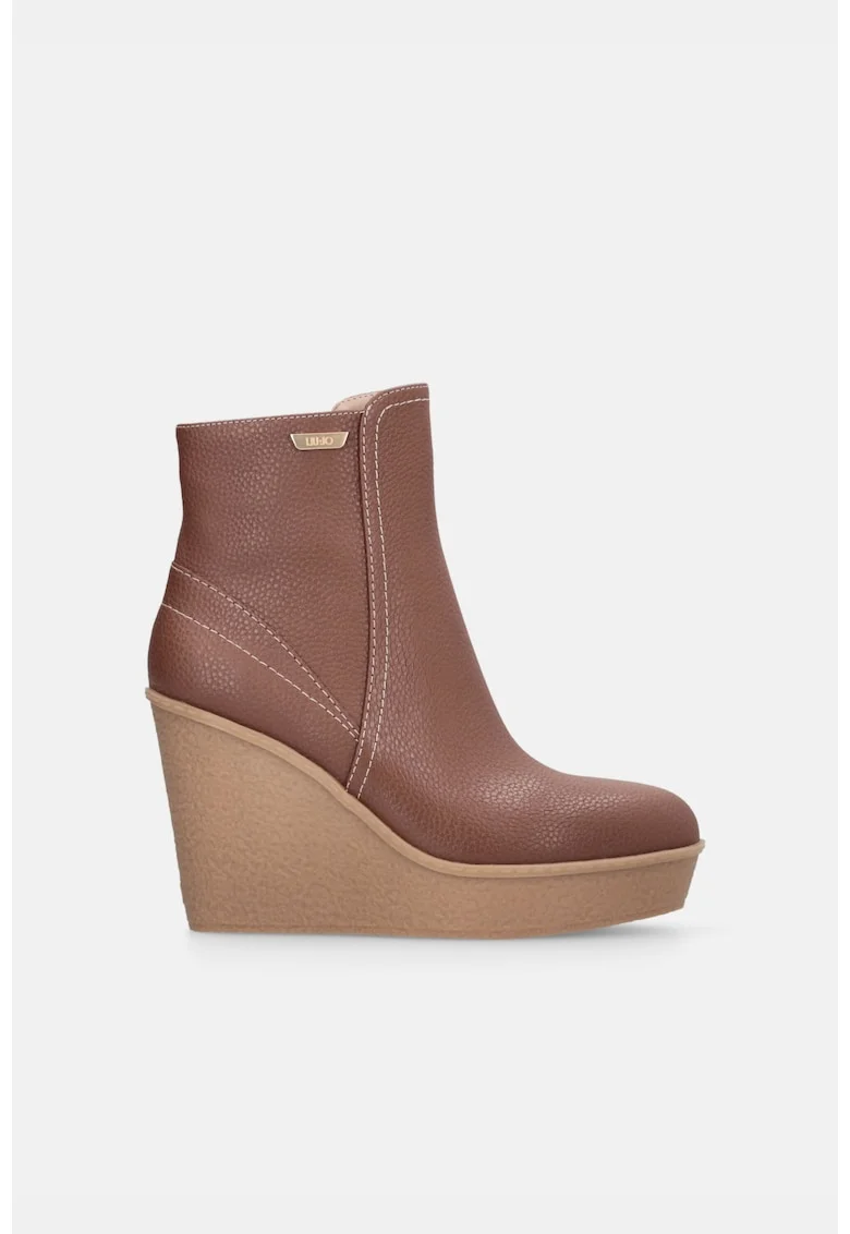 Botine wedge de piele, Maro camel