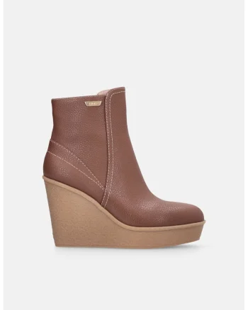 Botine wedge de piele, Maro camel