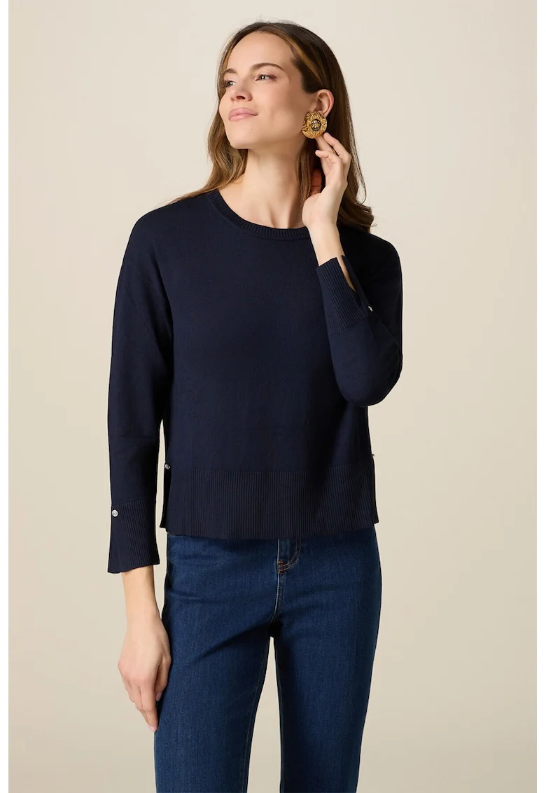 Pulover regular-fit cu decolteu la baza gatului, Albastru ultramarin