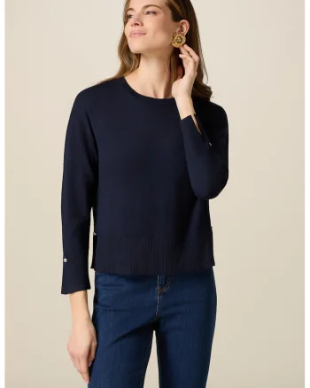 Pulover regular-fit cu decolteu la baza gatului, Albastru ultramarin