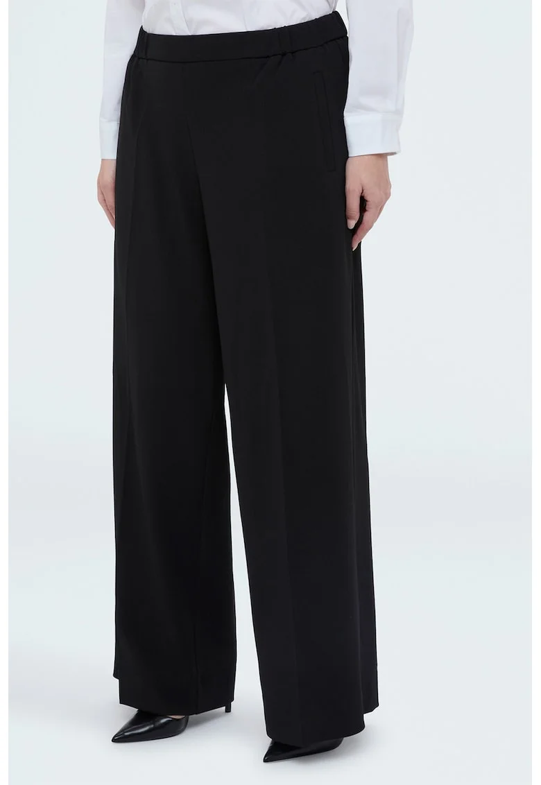 Pantaloni cu croiala ampla si detaliu cu pensa, Negru