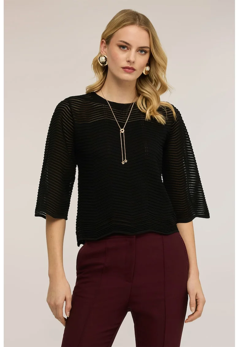 Pulover texturat cu model uni, Negru