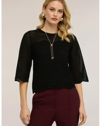 Pulover texturat cu model uni, Negru