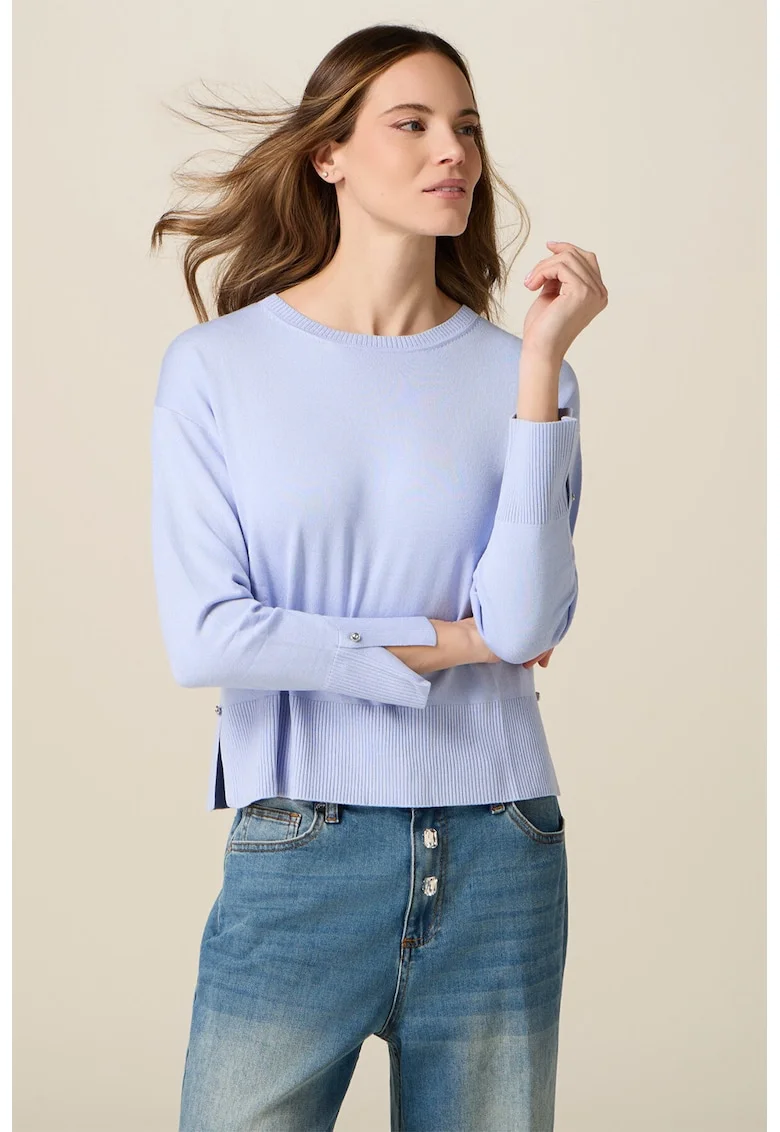 Pulover regular-fit cu decolteu la baza gatului, Albastru lavanda