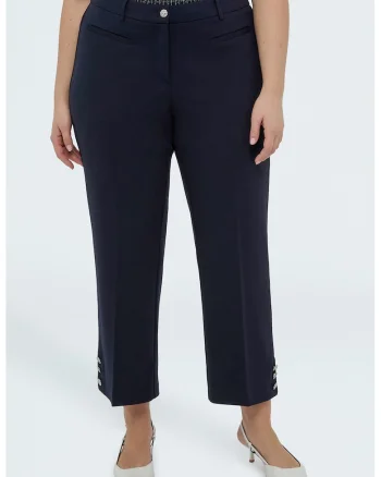 Pantaloni crop cu talie inalta, Bleumarin