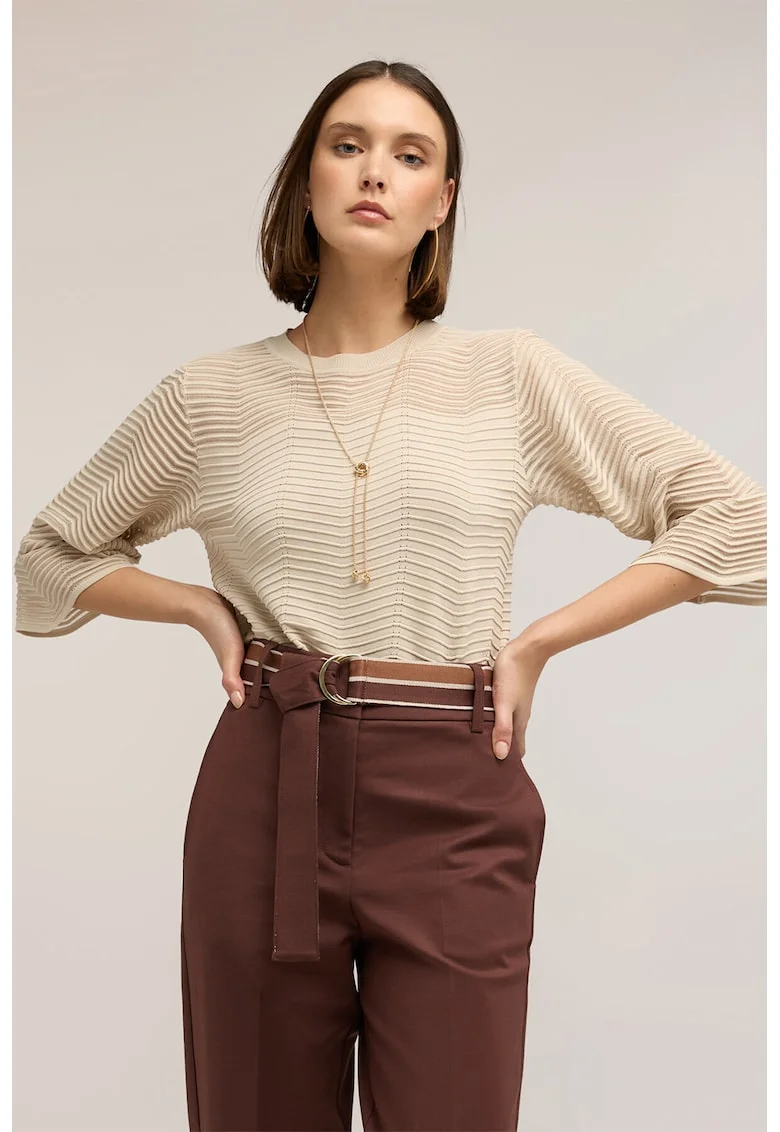 Pulover texturat cu model uni, Bej