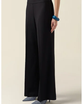 Pantaloni palazzo cu detalii pensa, Negru