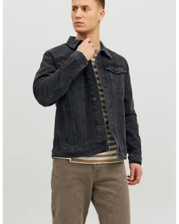 Jacheta uni din denim cu maneci lungi, Negru
